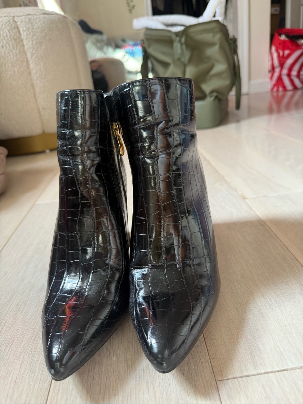 Lulu’s Black Croc-Embossed Pointed Ankle Boots - Women